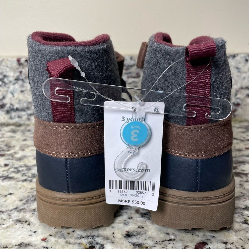 Carter's Navy Blue, Burgundy and Brown Kids Boots (Size: 3 Boys) *NEW* - Picture 6 of 12